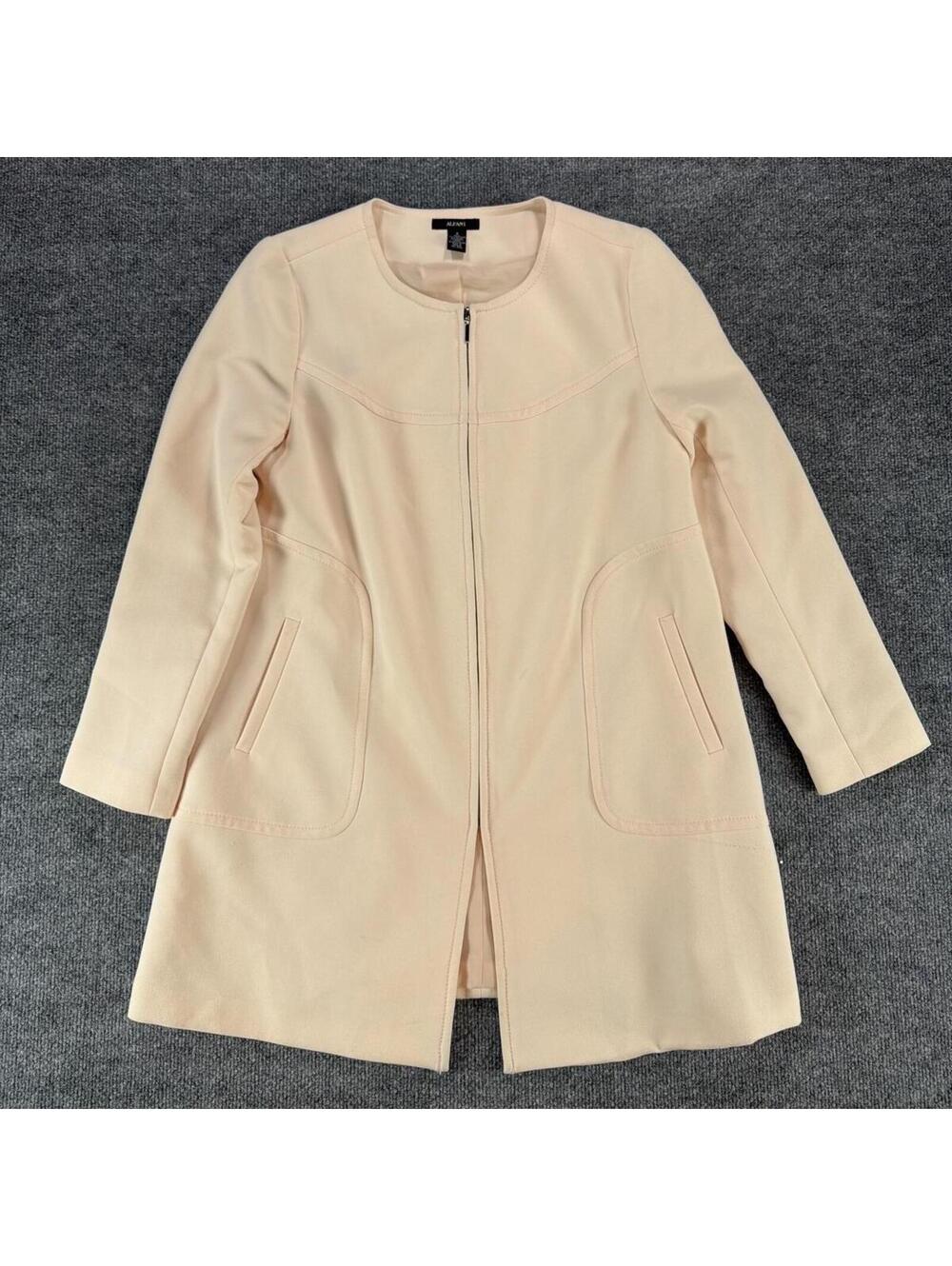 Alfani Women's Cream Zip-Up Long Coat Size Small - Quiet Luxury, Old Money